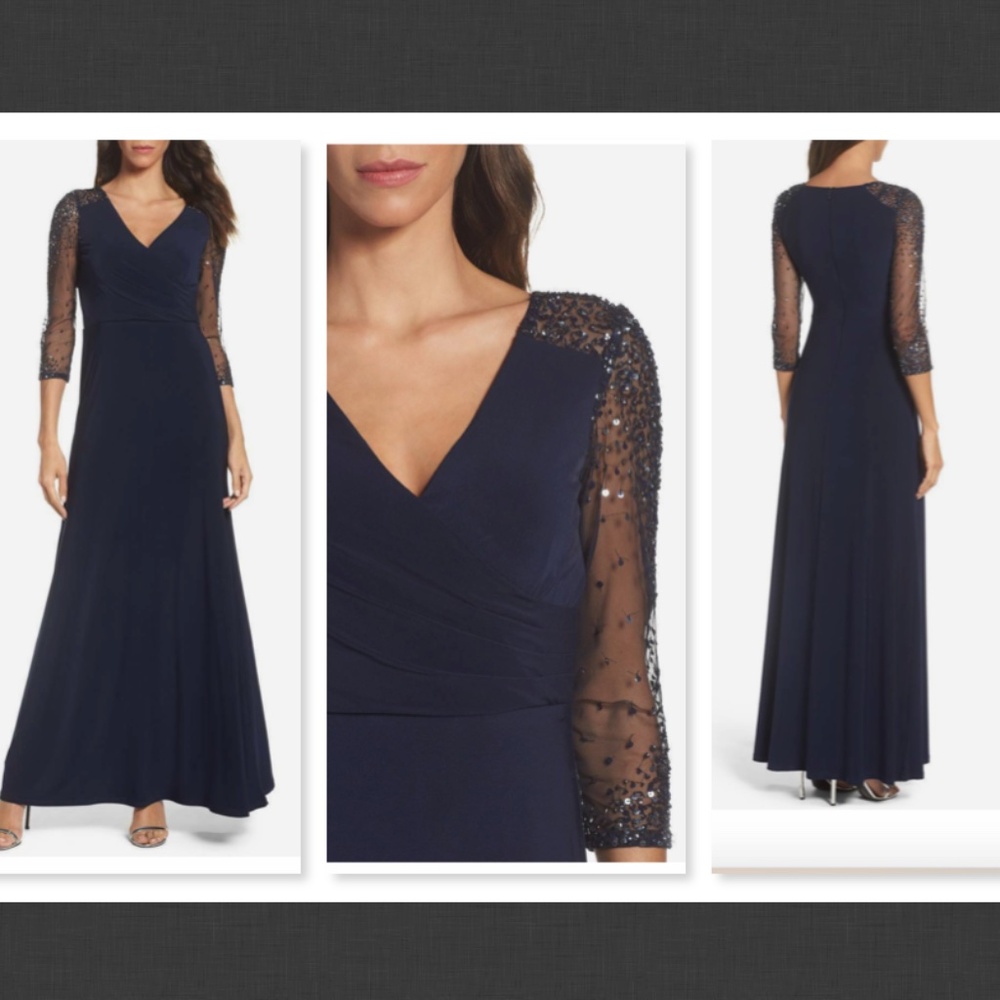 NWT Adrianna Papell  Sequin 3/4 Sleeve Jersey Gown Size 6